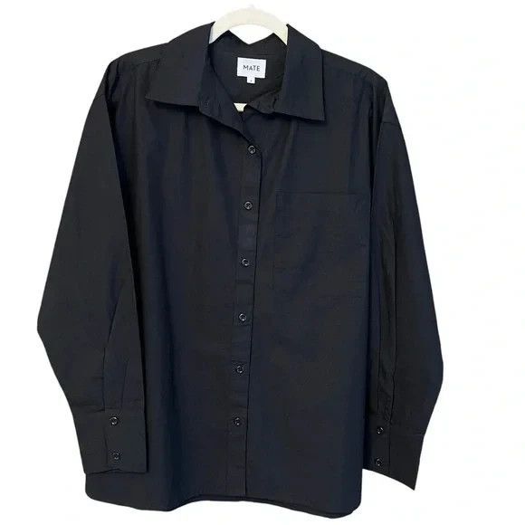 MATE THE LABEL 100% Organic Cotton Poplin Button Down Shirt Long Sleeve M BLACK - Picture 5 of 7